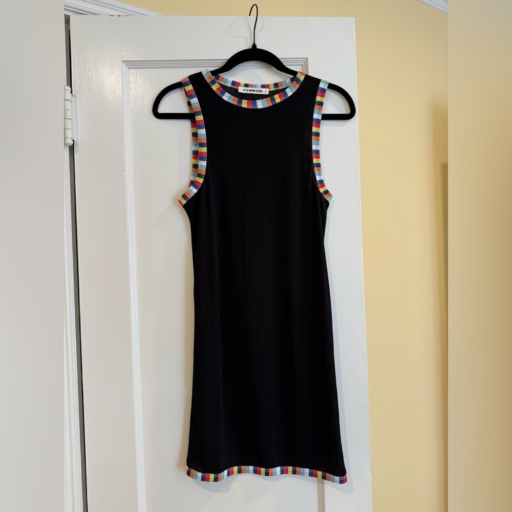 Black Sleeveless Midi Dress with Rainbow Trim